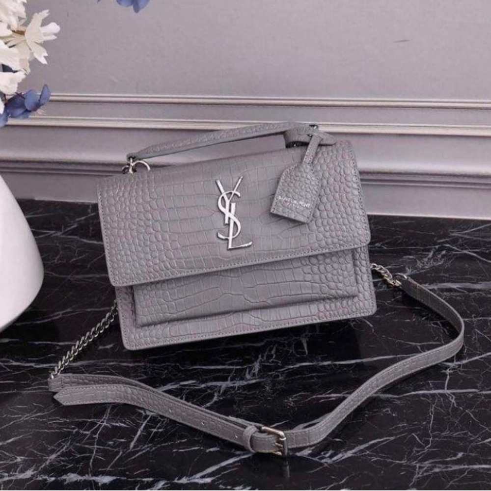 Grey Faux Croc Crossbody